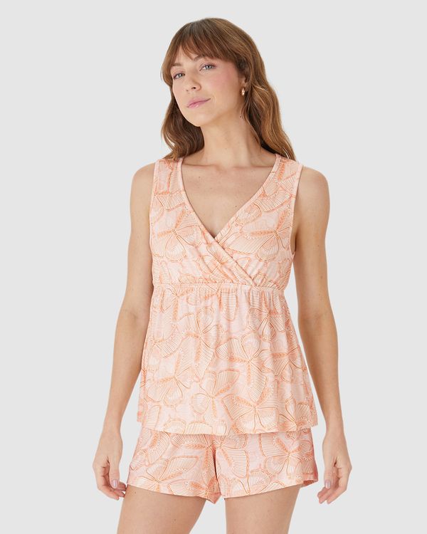 Pijama Curto Feminino Gestante Abertura Frontal Em Viscose Stretch Laranja - M