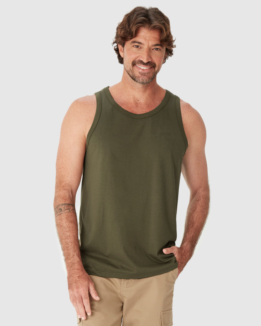 Regata Básica Masculina Alça Estreita Etiqueta Estampada Em Algodão - Imagem 6