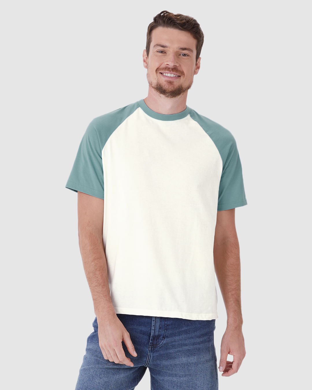 Camiseta Masculina Regular Manga Cor Contraste Em Algodão - Imagem 6