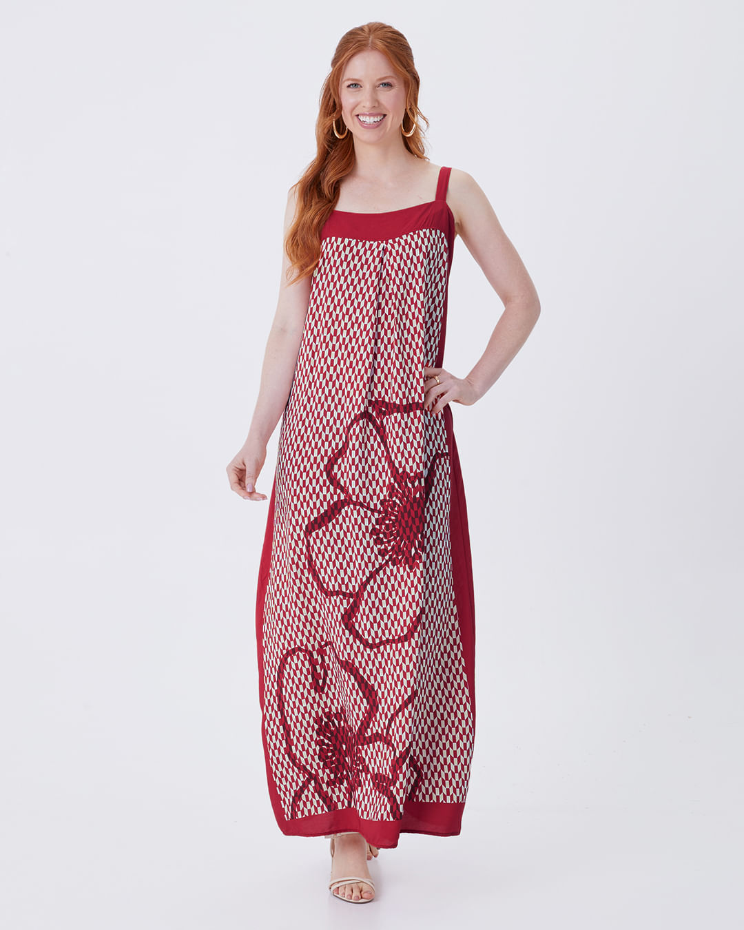 Vestido Longo Feminino Amplo Estampado Em Viscose