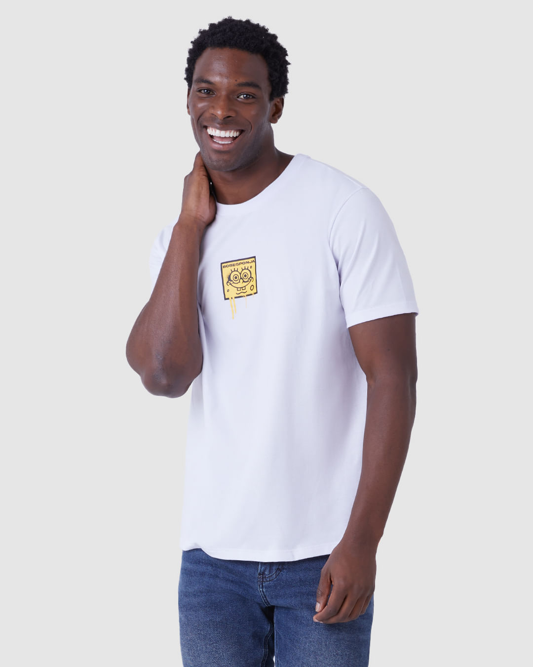 Camiseta Masculina Rad! Bob Esponja Estampa Frente e Costas em Algodão