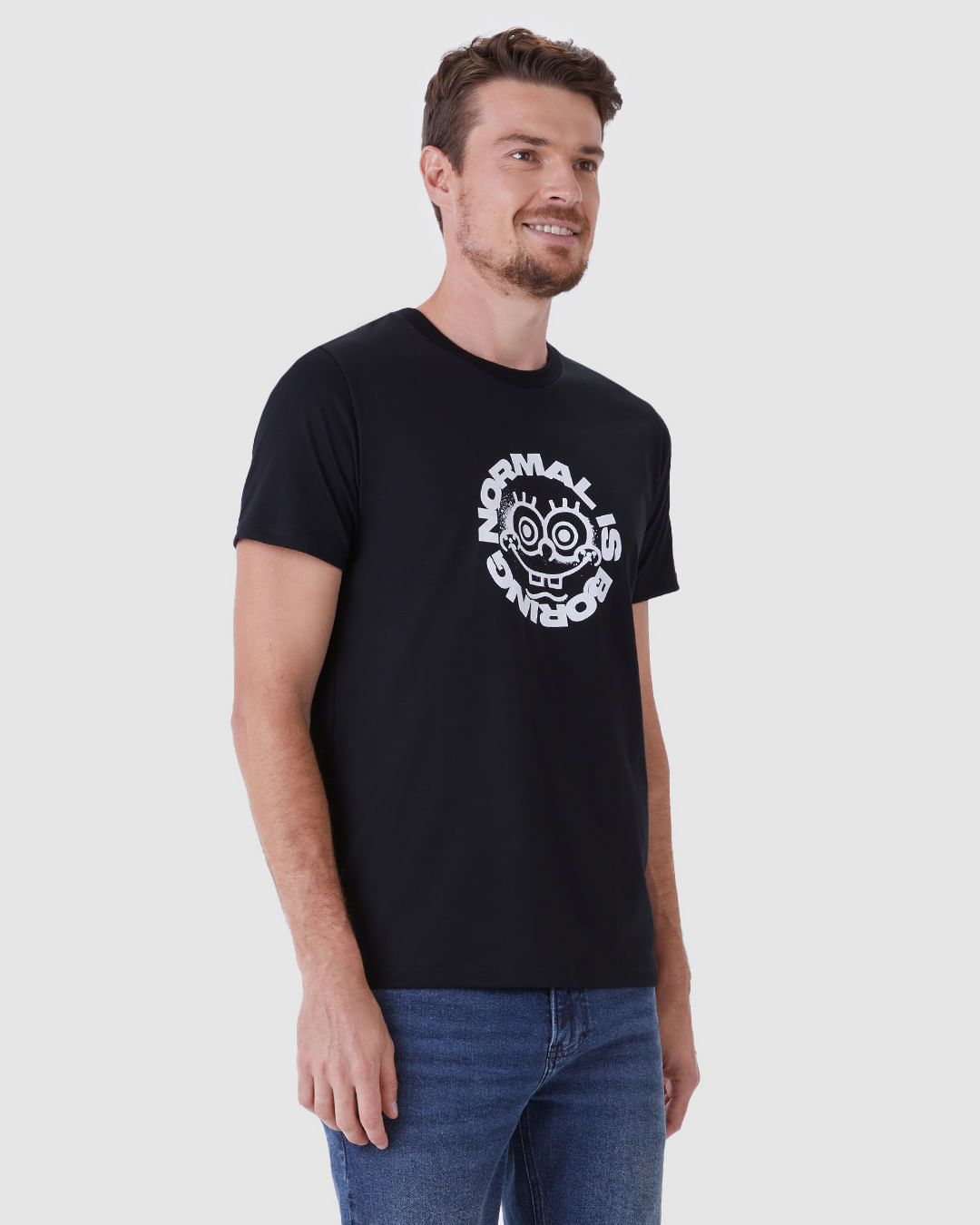 Camiseta Masculina Slim Estampa Normal Is Boring Bob Esponja Em Algodão