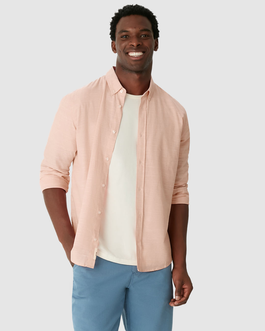 Camisa Masculina Regular Abotoamento Frontal Em Algodão Texturizado