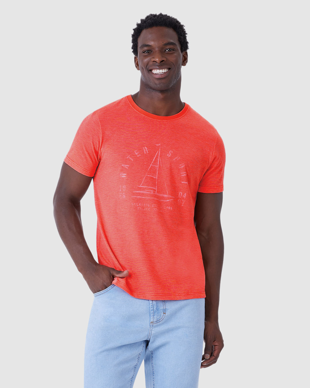 Camiseta Masculina Slim Sailboats And Sailors em Malha Fio a Fio