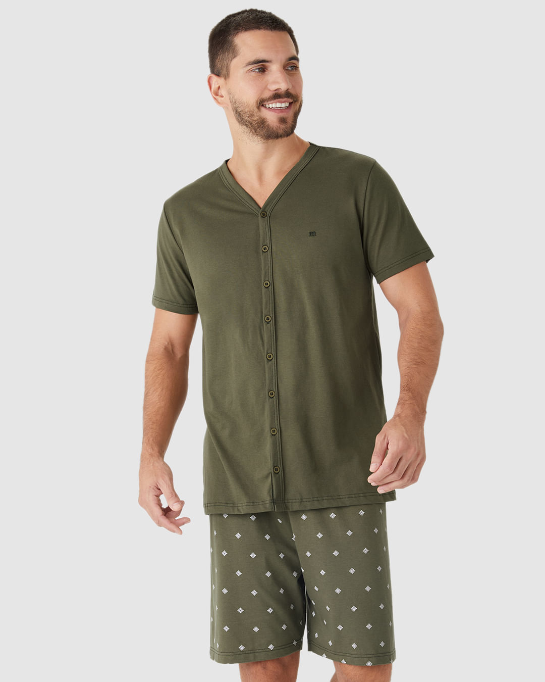 Pijama Curto Masculino Camiseta Manga Curta Botões Frontais Viscose Stretch - Imagem 11