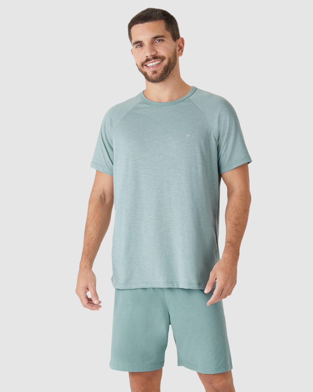 Pijama Curto Masculino Camiseta Manga Curta Em Malha Fio A Fio