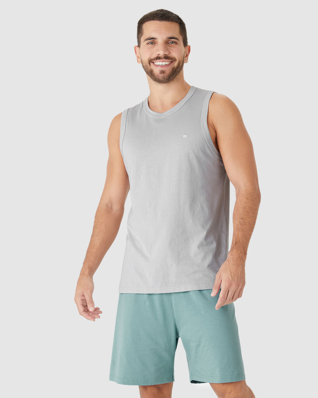 Pijama Curto Masculino Regata Alça Larga Em Malha Algodão - Imagem 21