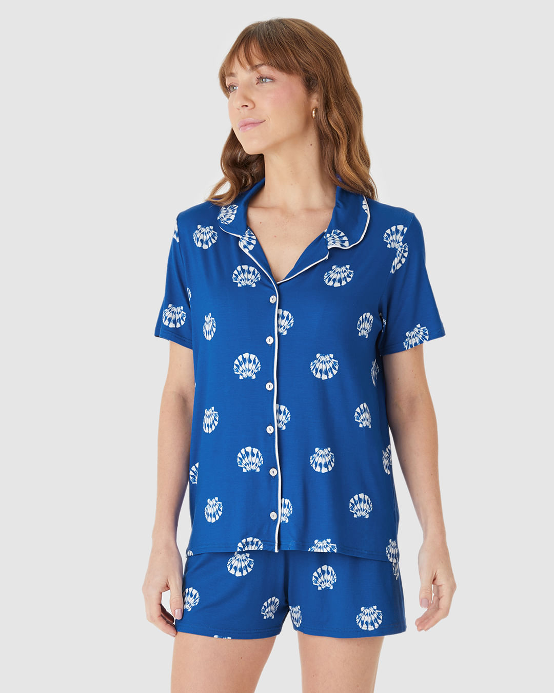 Pijama Curto Feminino Americano Estampa Corrida Digital Em Viscose Stretch