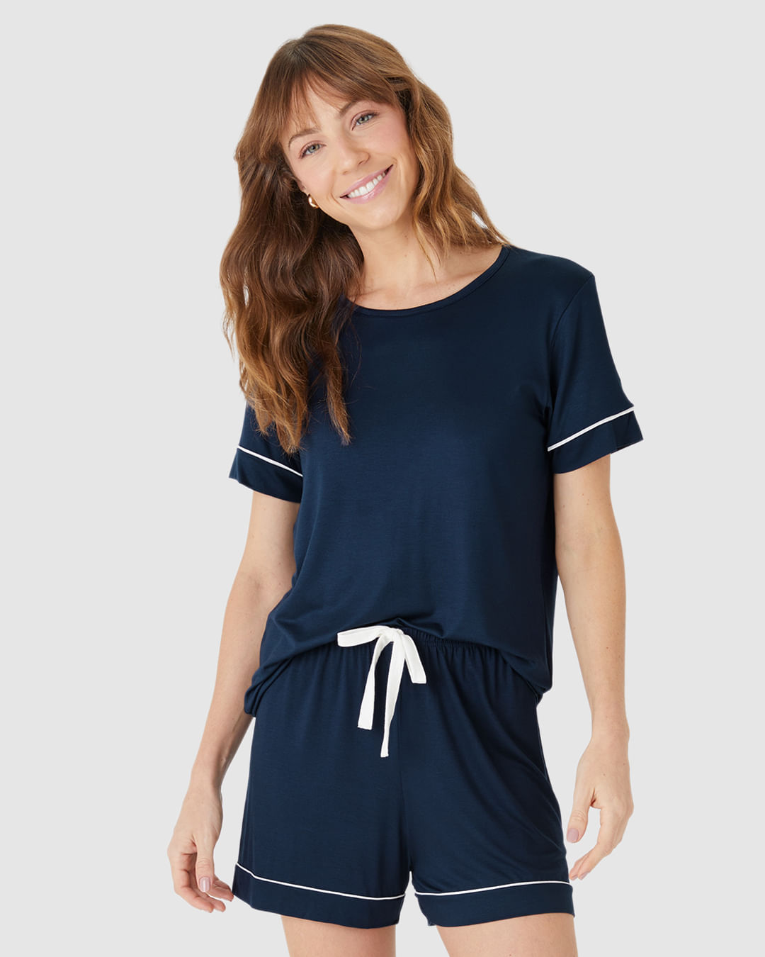 Pijama Curto Feminino Shorts Laço Decorativo Em Viscose Stretch - Imagem 6