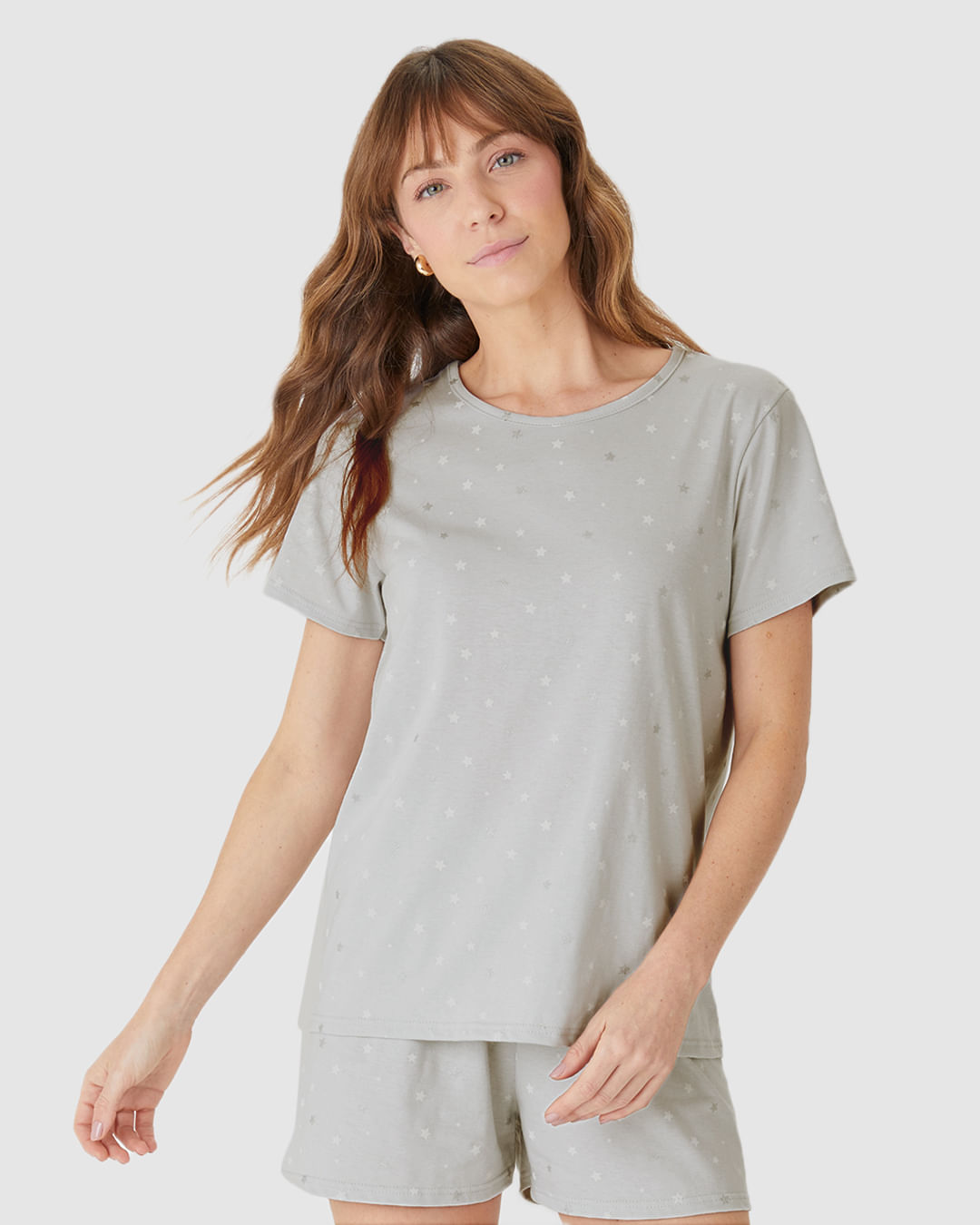 Pijama Curto Feminino Blusa E Shorts Estampado Em Algodão - Imagem 6