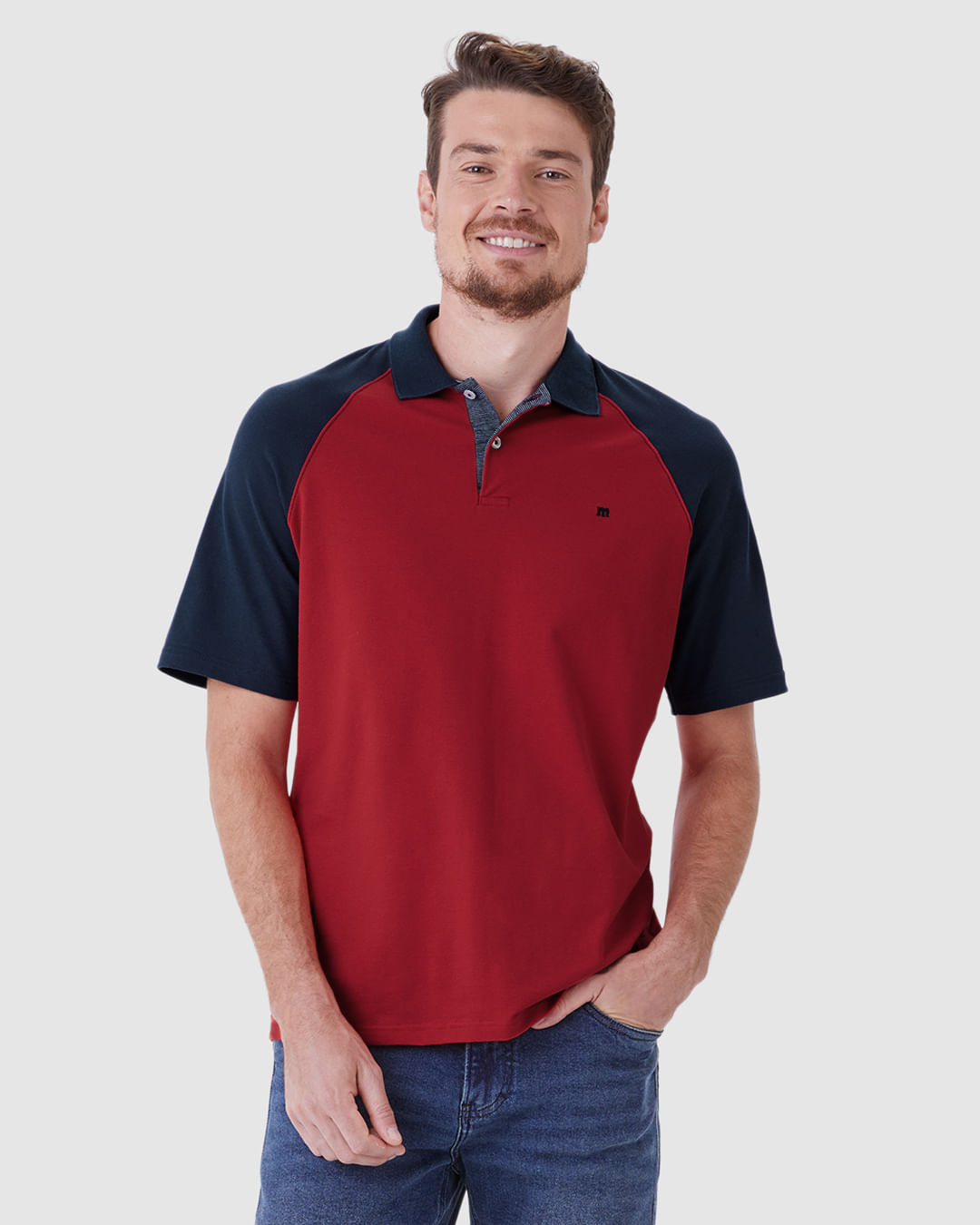 Camisa Polo Masculina Regular Bicolor em Piquet Stretch