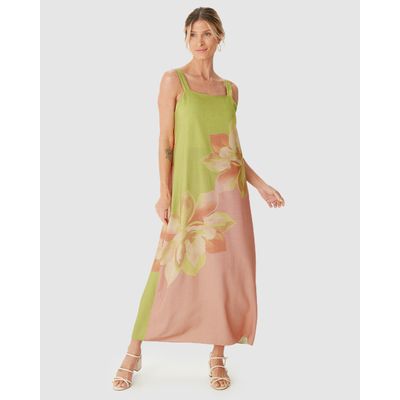 Vestido Midi Feminino Estampado Duas Formas De Uso Em Viscose