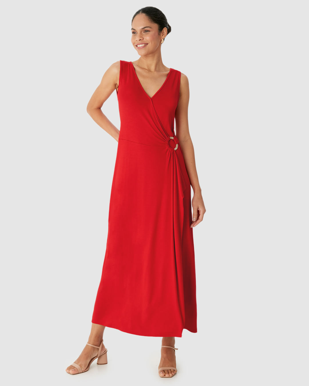 Vestido Midi Feminino Transpassado Detalhe Com Argola Em Viscose Stretch - Imagem 16