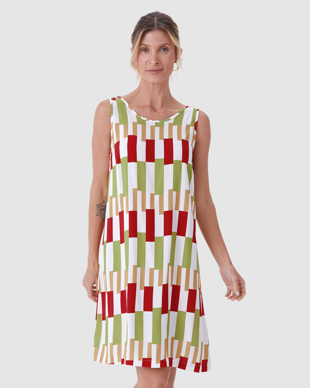 Vestido Feminino Evasê Sem Manga Estampa Digital Em Viscose - Imagem 16