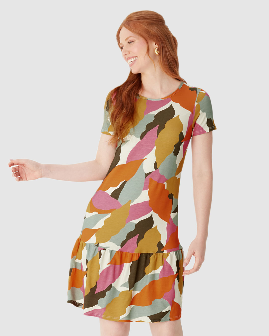 Vestido Feminino Evasê Estampado Barra Franzida Em Viscose Stretch - Imagem 21