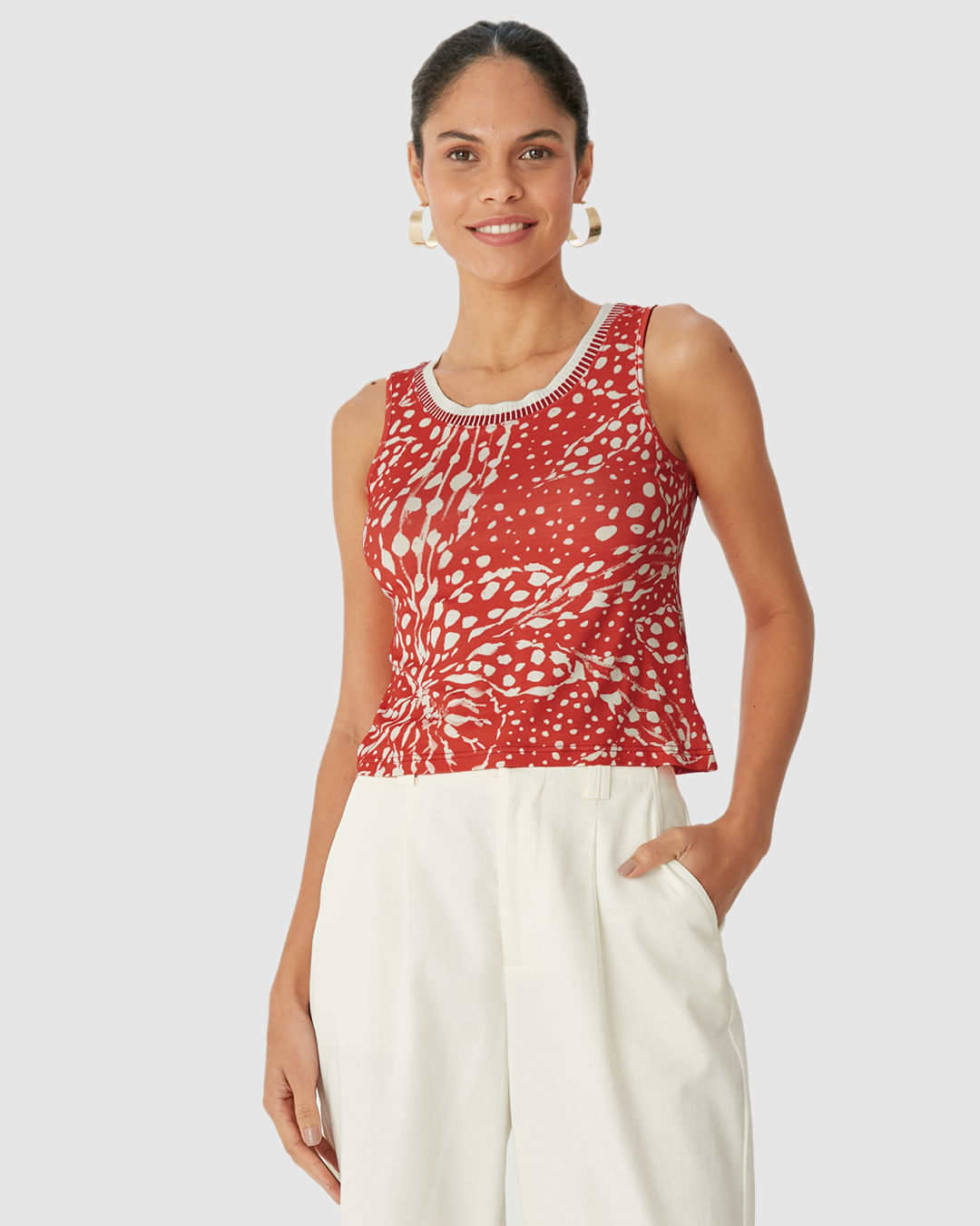 Regata Justa Feminina Estampada Gola Retilínea Em Viscose Stretch - Imagem 16