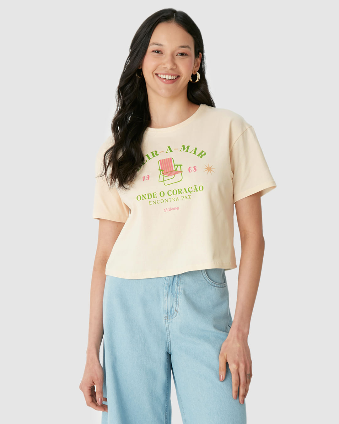 Camiseta Cropped Feminina Estampa Beira-A-Mar Em Algodão - Imagem 6