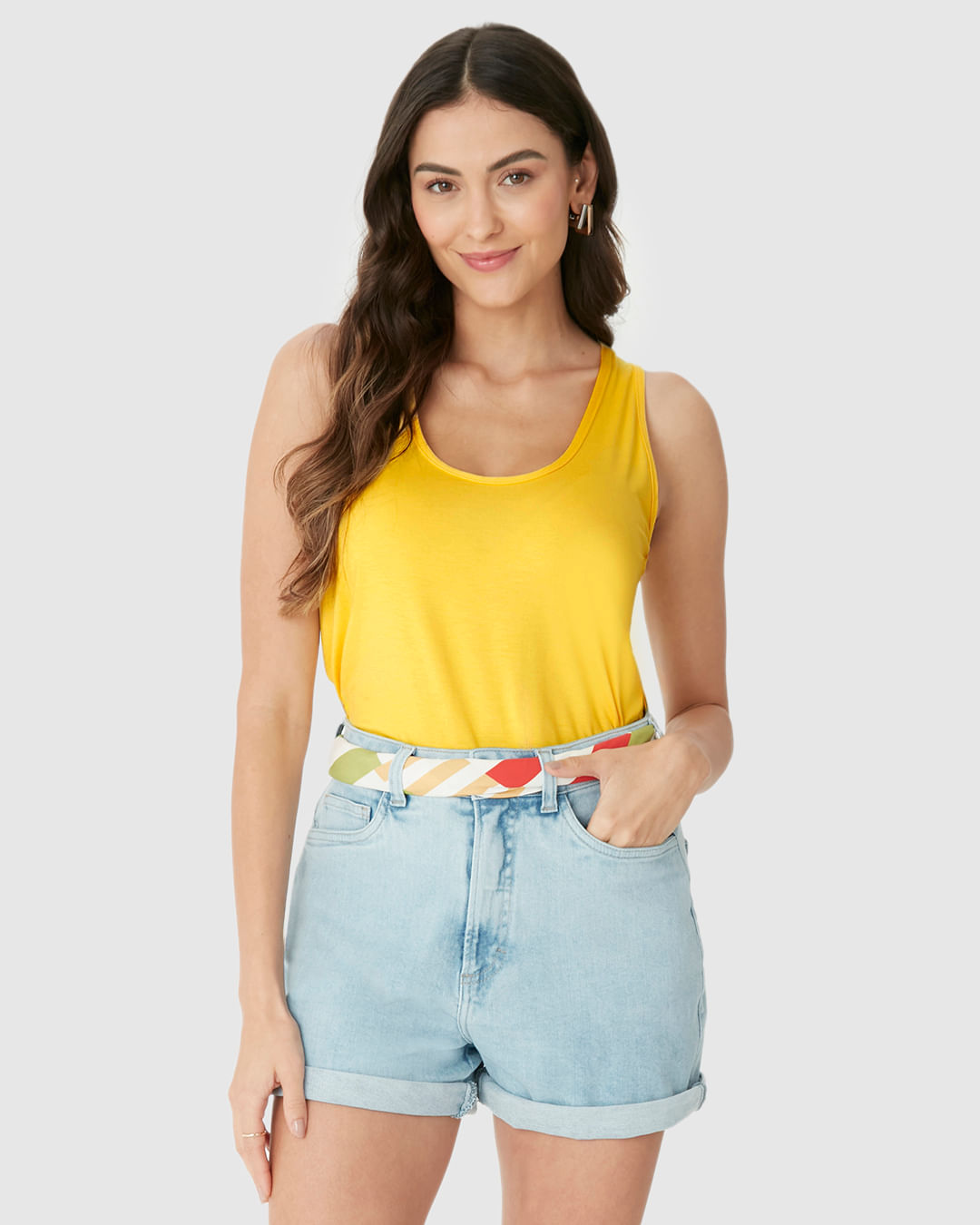 Regata Básica Feminina Evasê Em Malha Viscose Stretch - Imagem 26