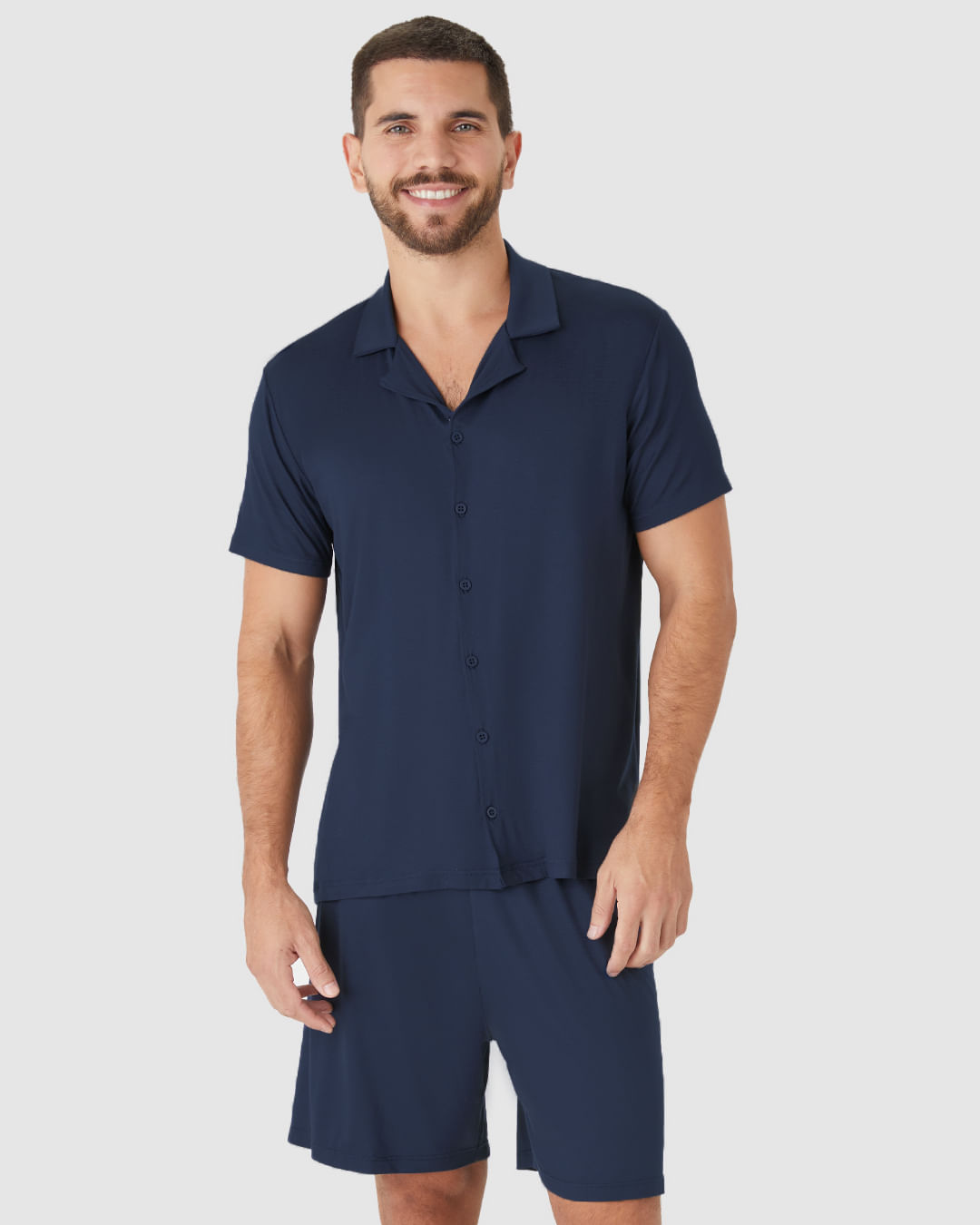 Pijama Curto Masculino Camisa Abotoamento Frontal Em Viscose Stretch - Imagem 11