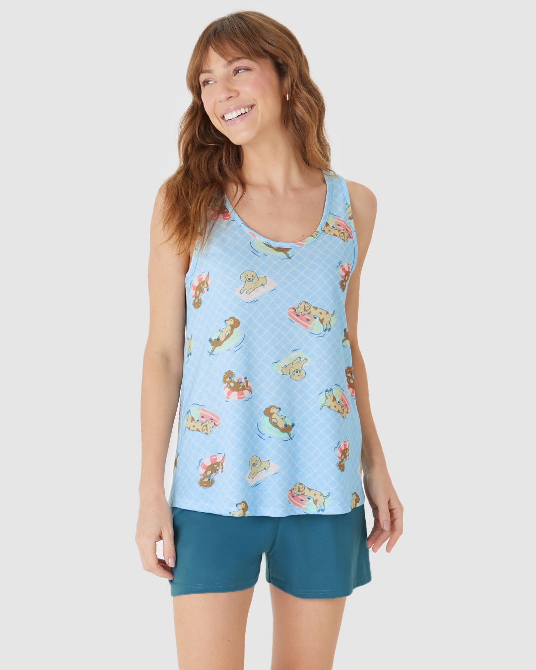Pijama Curto Feminino Regata Estampa Digital Em Algodão - Imagem 6
