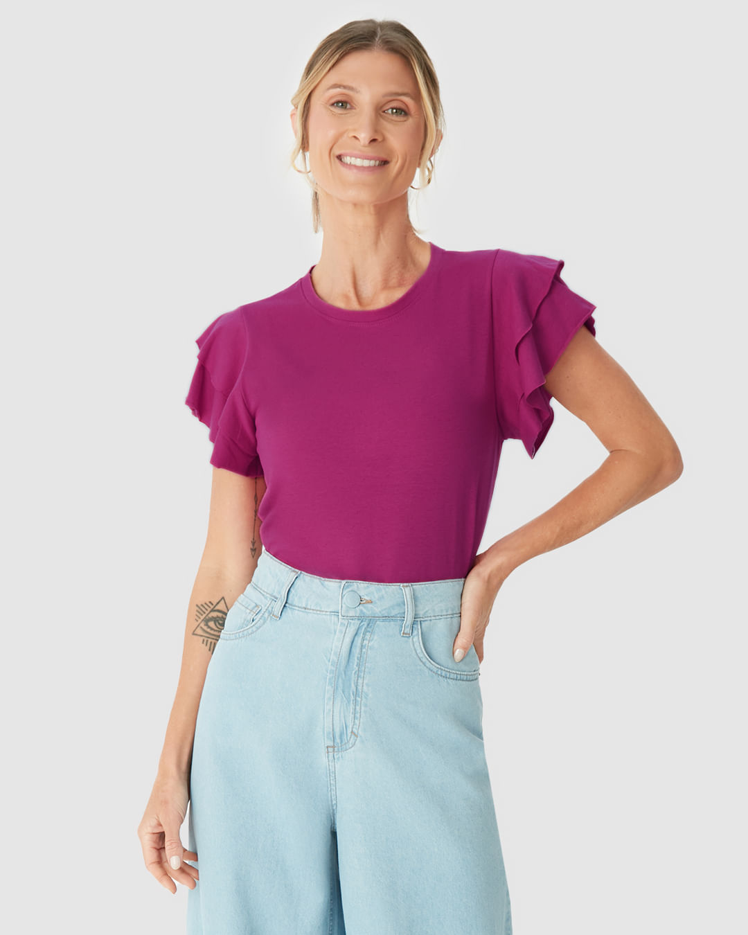 Blusa Feminina Manga Babados Em Malha Linho - Imagem 16