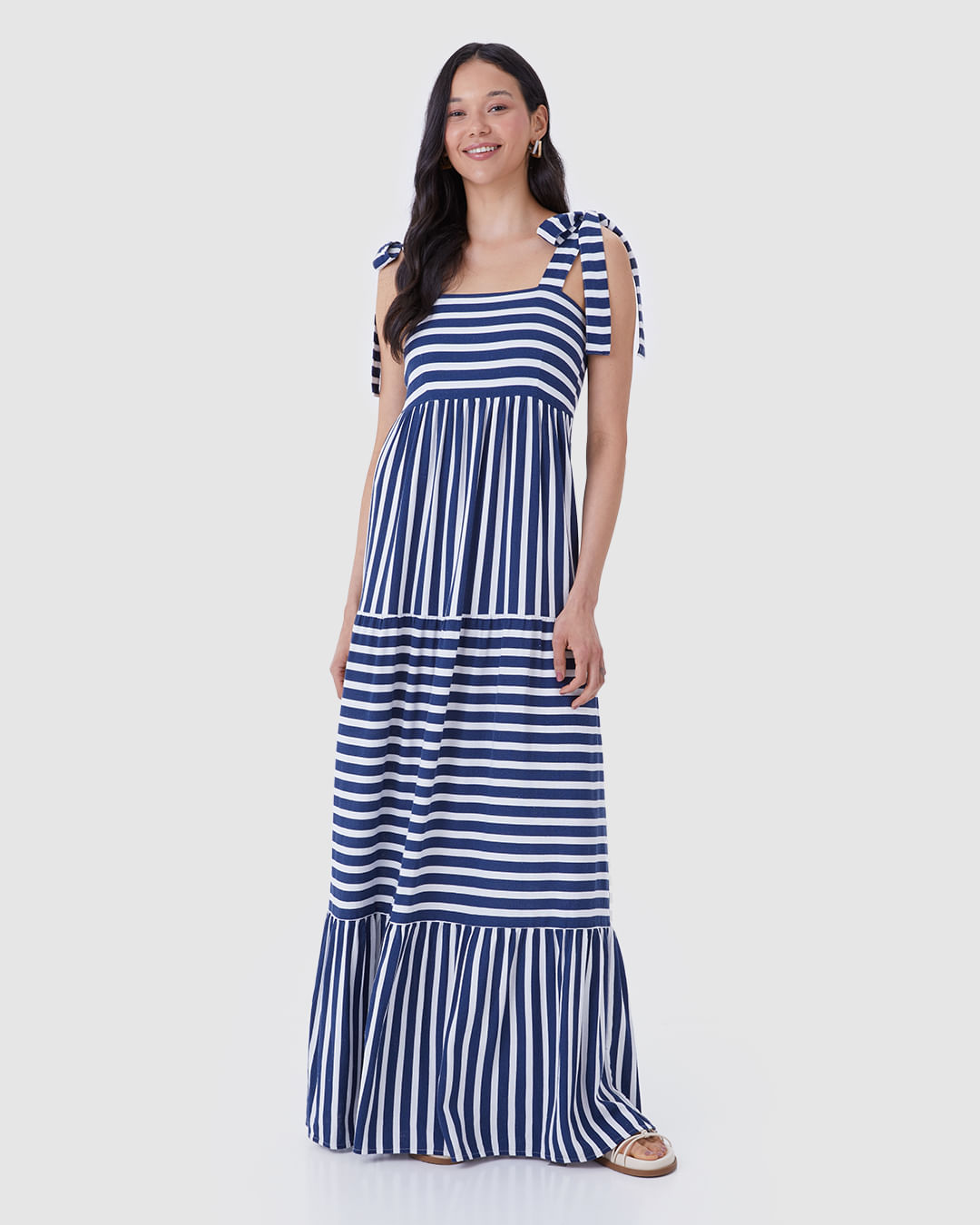 Vestido Longo Feminino Marias Alça Amarração Em Viscolinho