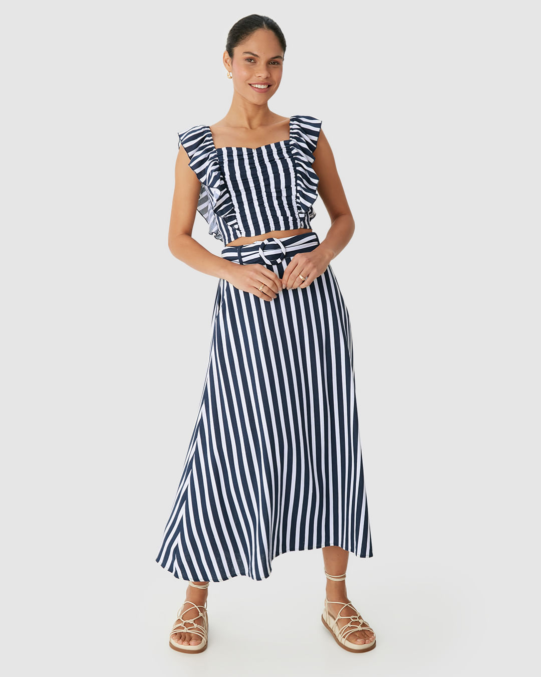 Saia Midi Feminina Acompanha Cinto Bolso Faca Em Viscolinho - Imagem 16