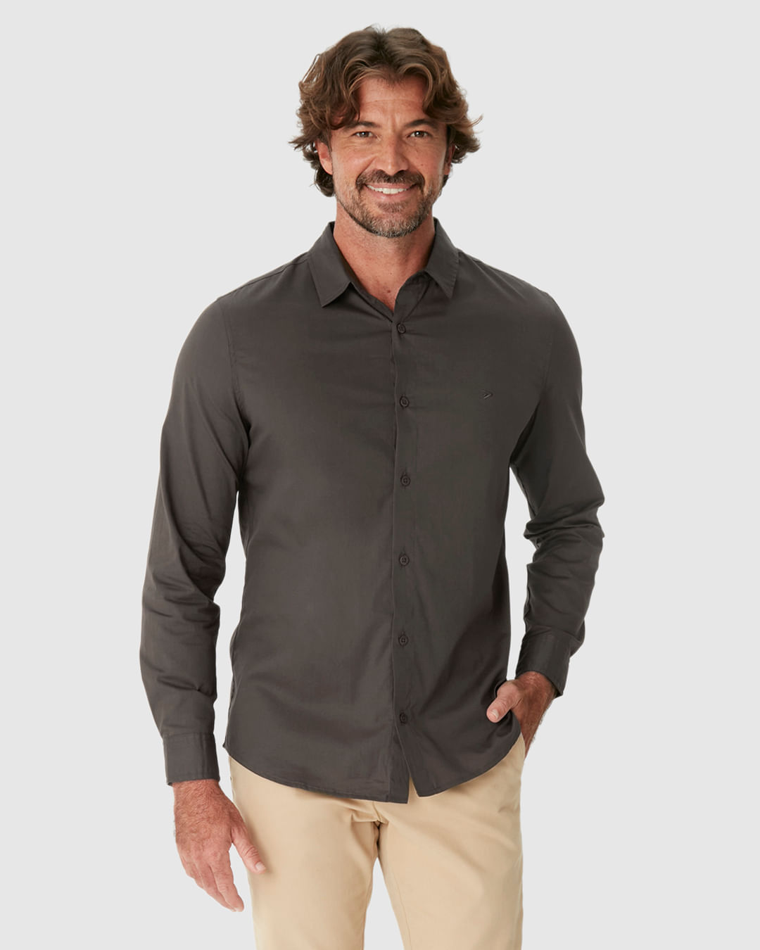 Camisa Masculina Slim Manga Longa Em Tricoline Stretch