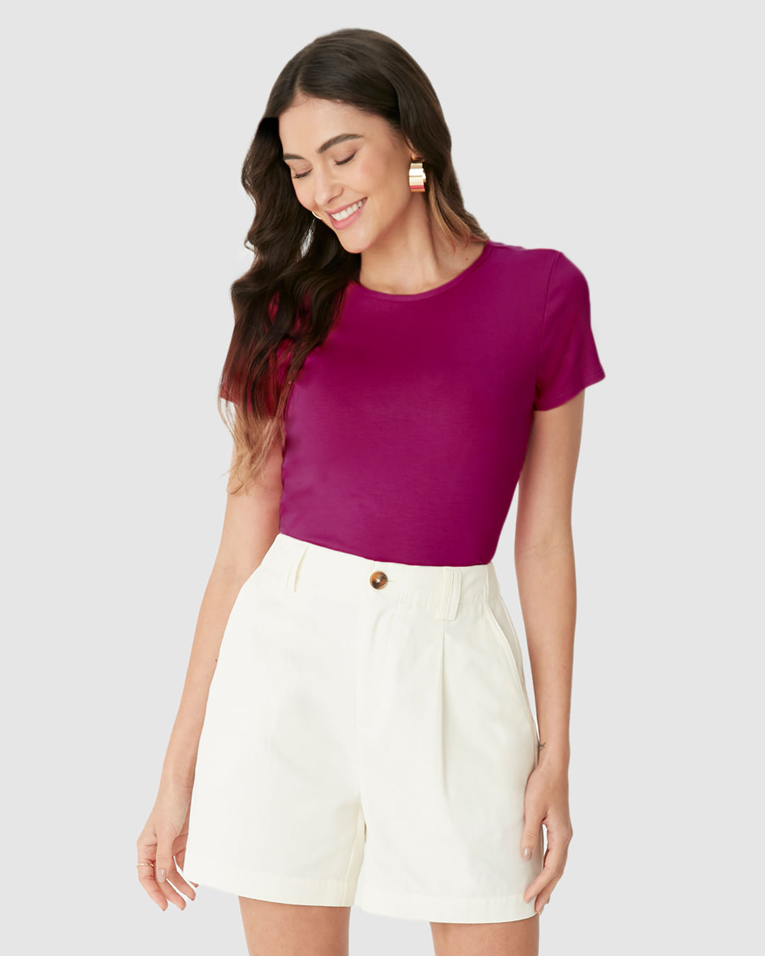 Blusa Básica Feminina Decote Redondo Em Viscose Stretch - Imagem 21