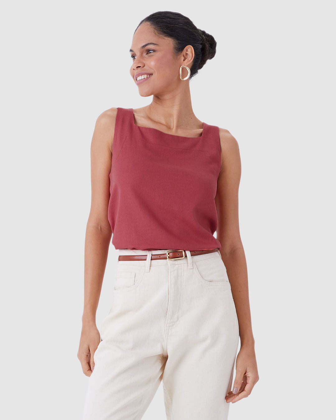 Regata Reta Feminina Amarração Costas Em Viscolinho - Imagem 9