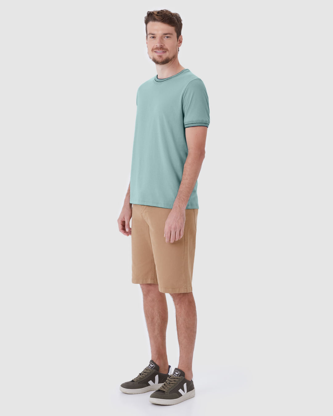 Camiseta Masculina Slim Detalhe Retilínea Costura Contraste Em Algodão - Imagem 17