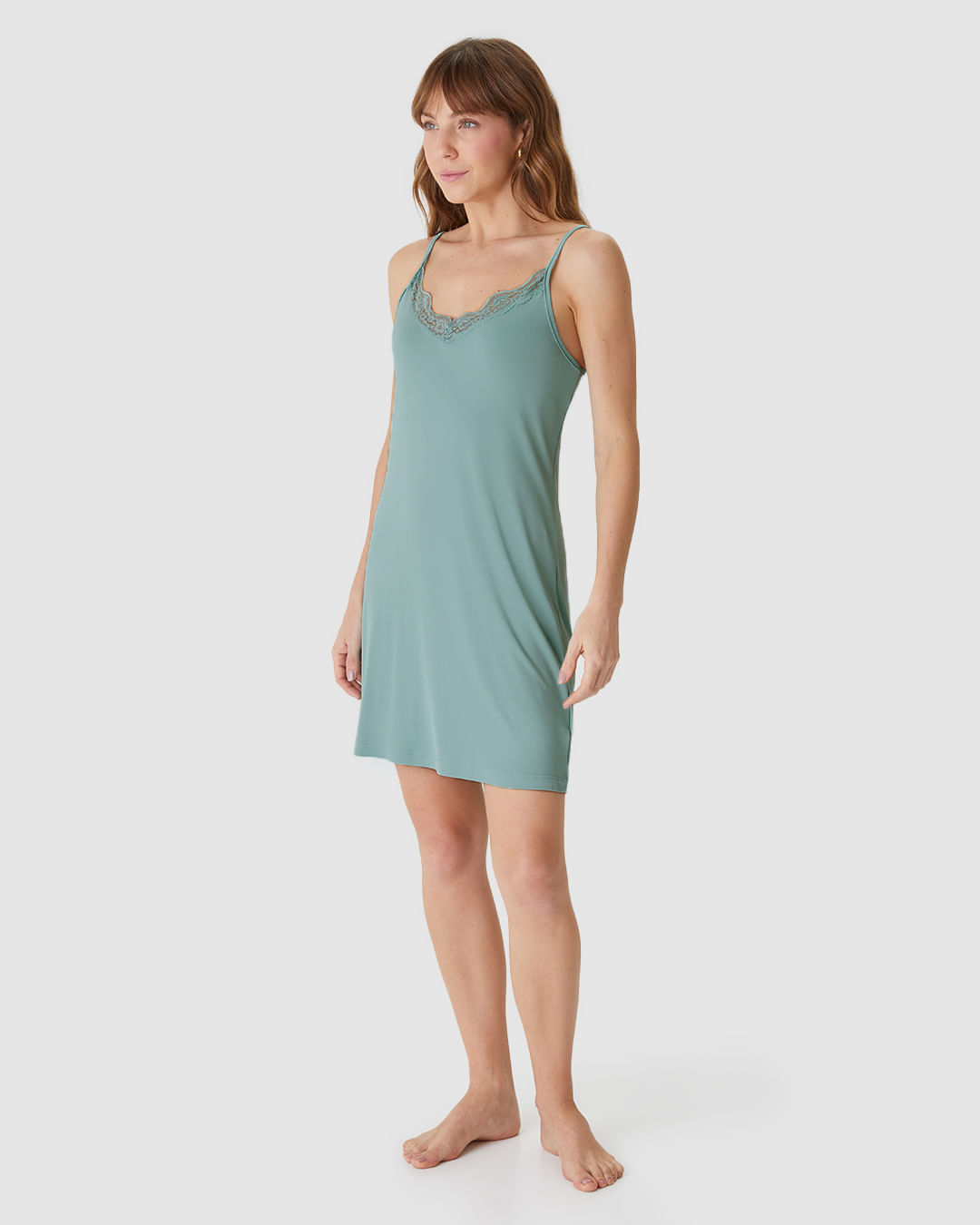 Camisola Feminina Decote V Detalhe Rendado Em Liganete 100% Poliamida - Imagem 7