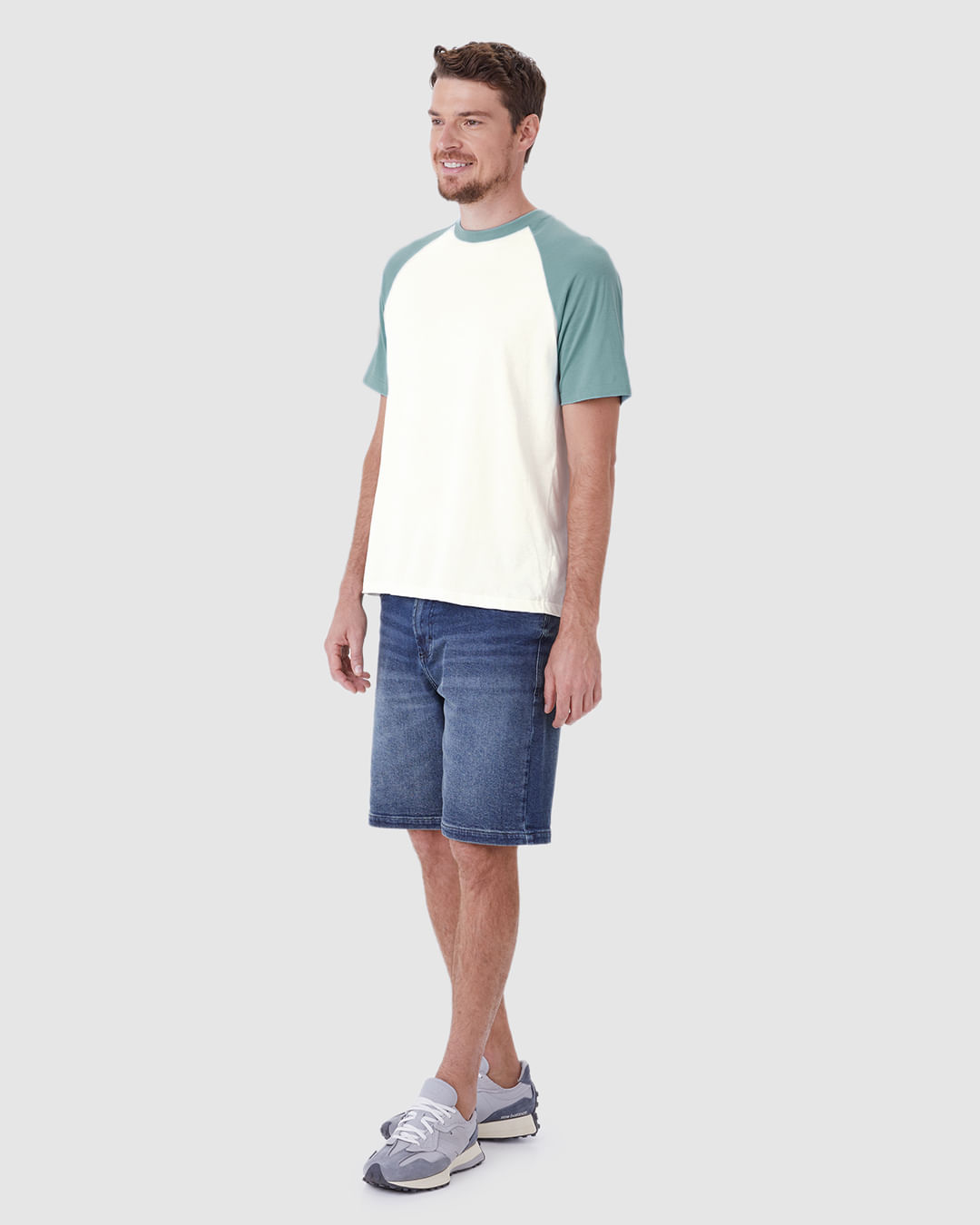 Camiseta Masculina Regular Manga Cor Contraste Em Algodão - Imagem 2