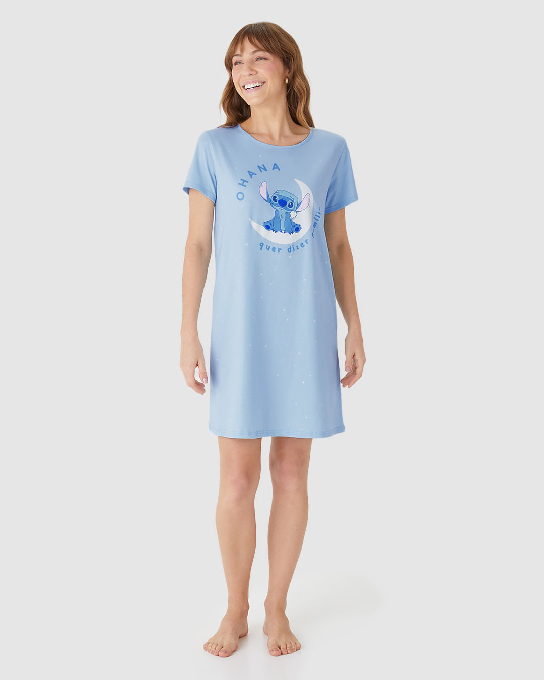 Camisola Feminina Estampa Ohana Stitch Disney Em Algodão - Imagem 7