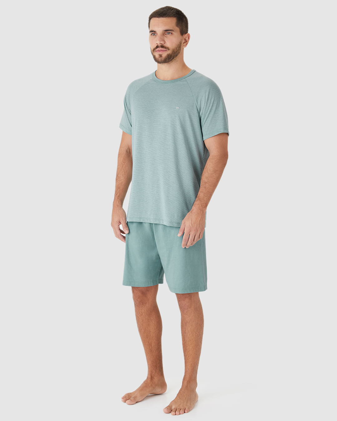 Pijama Curto Masculino Camiseta Manga Curta Em Malha Fio A Fio - Imagem 2