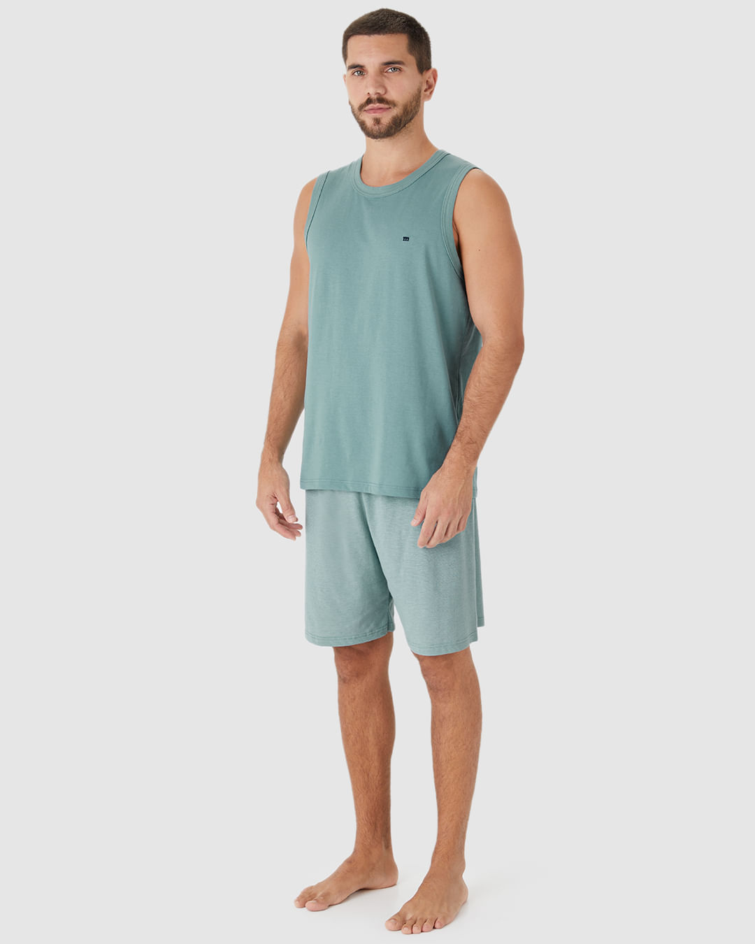 Pijama Curto Masculino Regata Decote Redondo E Shorts Em Malha Fio A Fio - Imagem 17