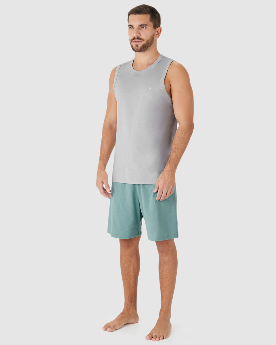 Pijama Curto Masculino Regata Alça Larga Em Malha Algodão - Imagem 22