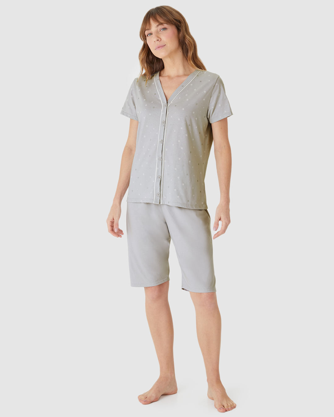 Pijama Curto Feminino Bermuda Ciclista Em Malha Algodão - Imagem 2