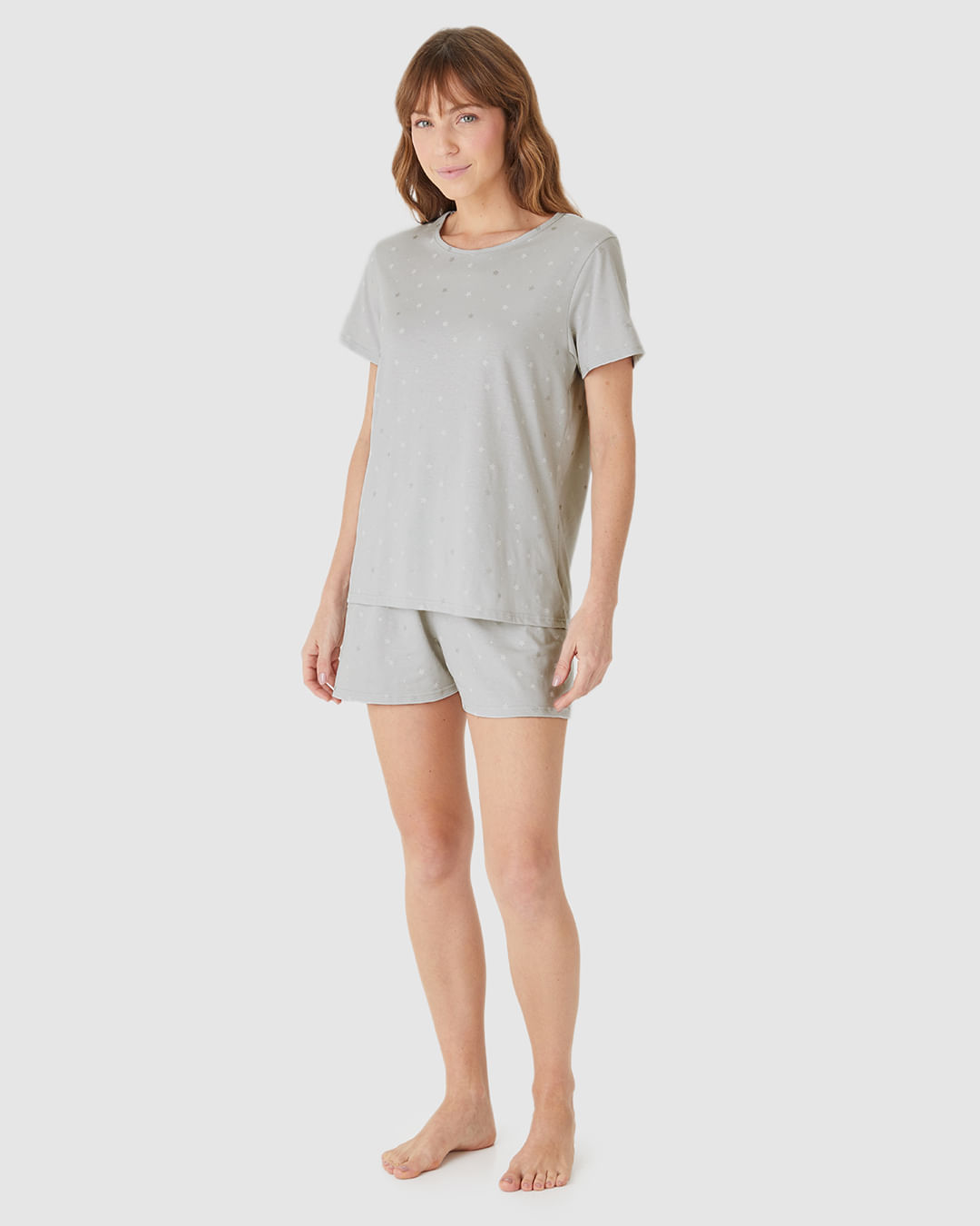 Pijama Curto Feminino Blusa E Shorts Estampado Em Algodão - Imagem 17