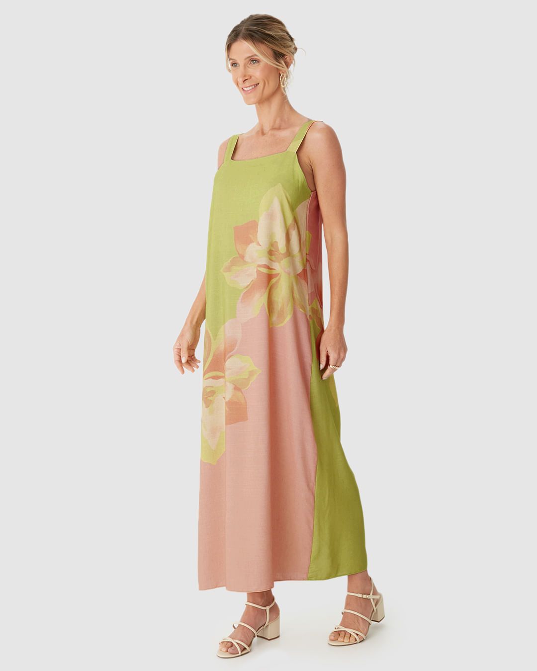 Vestido Midi Feminino Estampado Duas Formas De Uso Em Viscose - Imagem 22