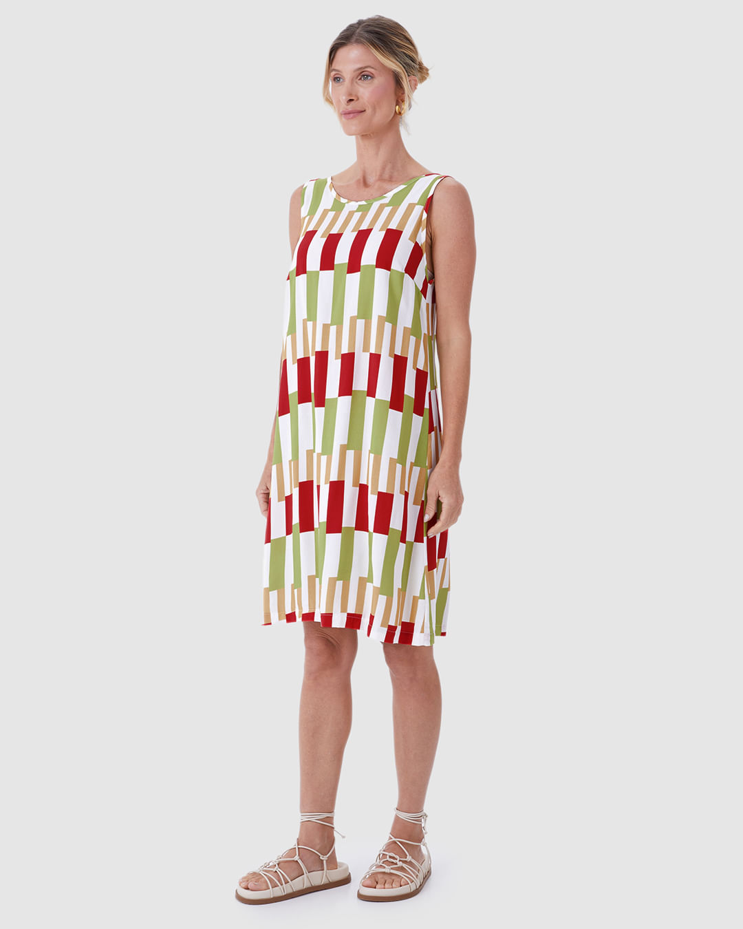 Vestido Feminino Evasê Sem Manga Estampa Digital Em Viscose - Imagem 22