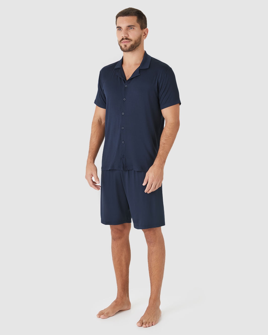 Pijama Curto Masculino Camisa Abotoamento Frontal Em Viscose Stretch - Imagem 2