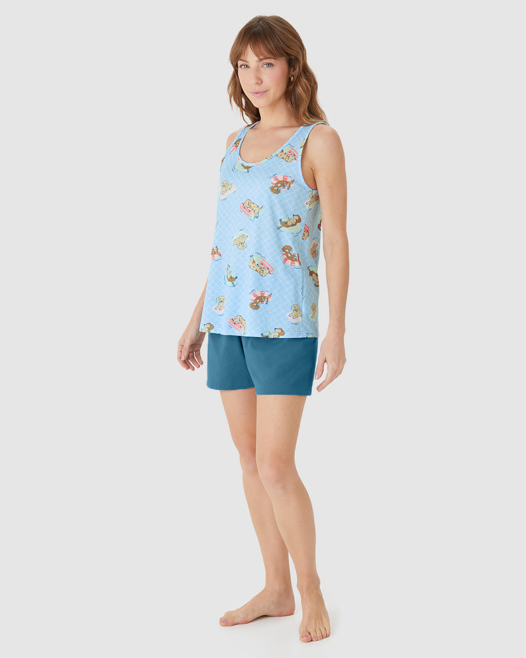 Pijama Curto Feminino Regata Estampa Digital Em Algodão - Imagem 17