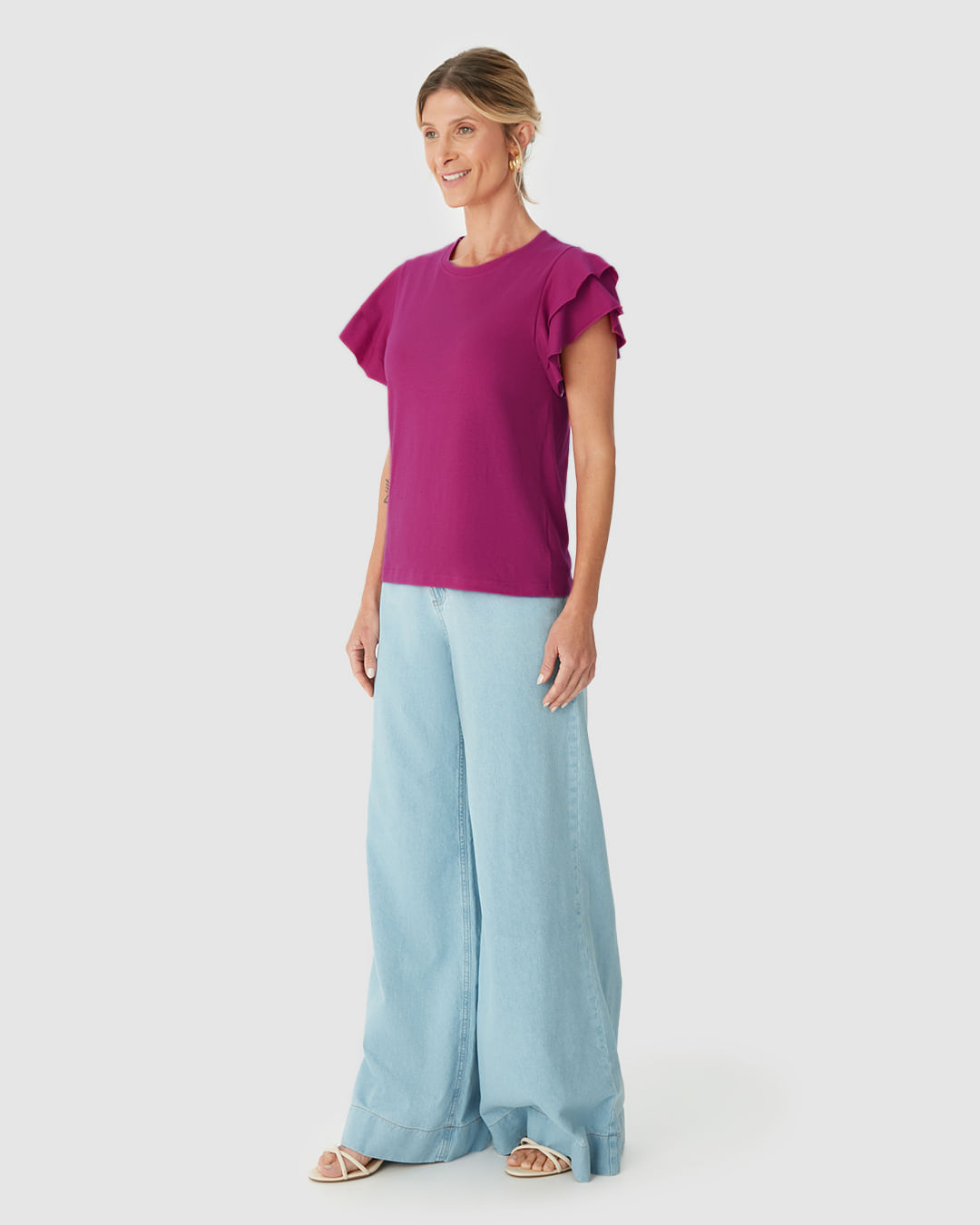 Blusa Feminina Manga Babados Em Malha Linho - Imagem 17