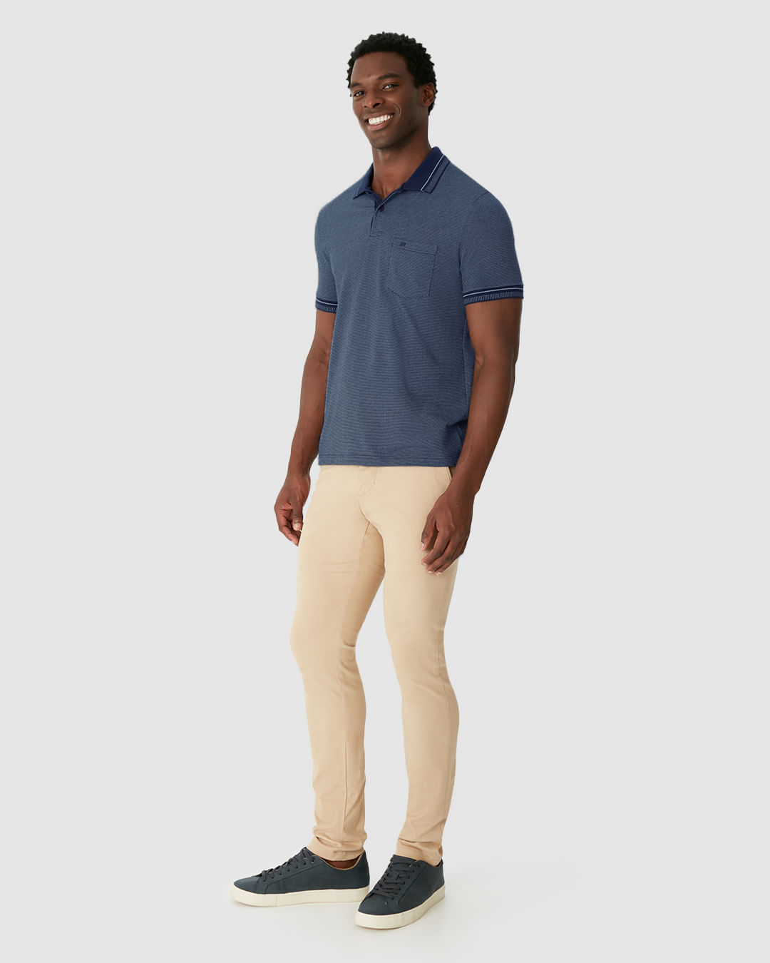 Camisa Polo Masculina Slim Bolso Funcional Em Piquet Pontilhado - Imagem 7