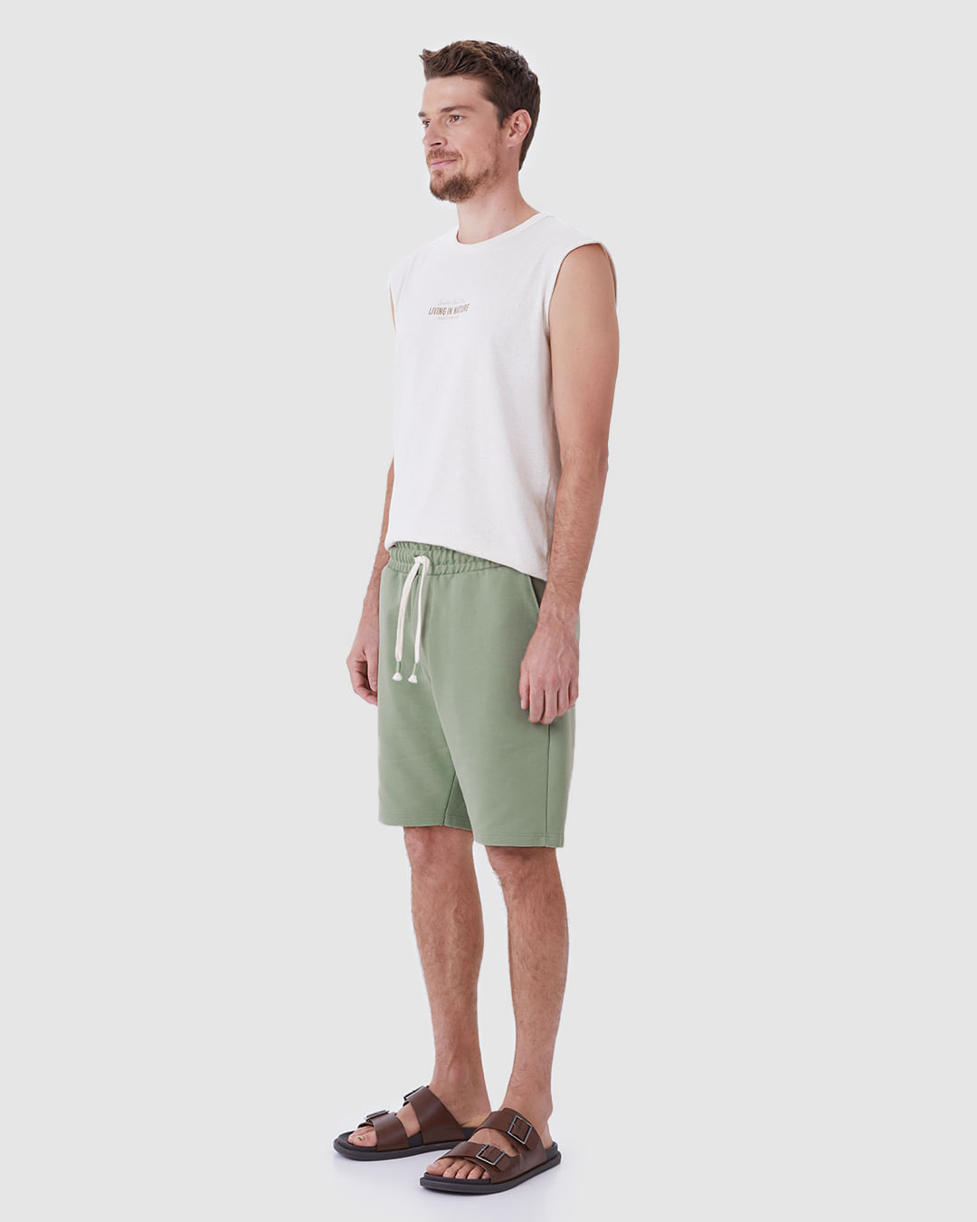 Bermuda Masculina Comfort Cadarço Funcional Em Moletom Sarjado - Imagem 12