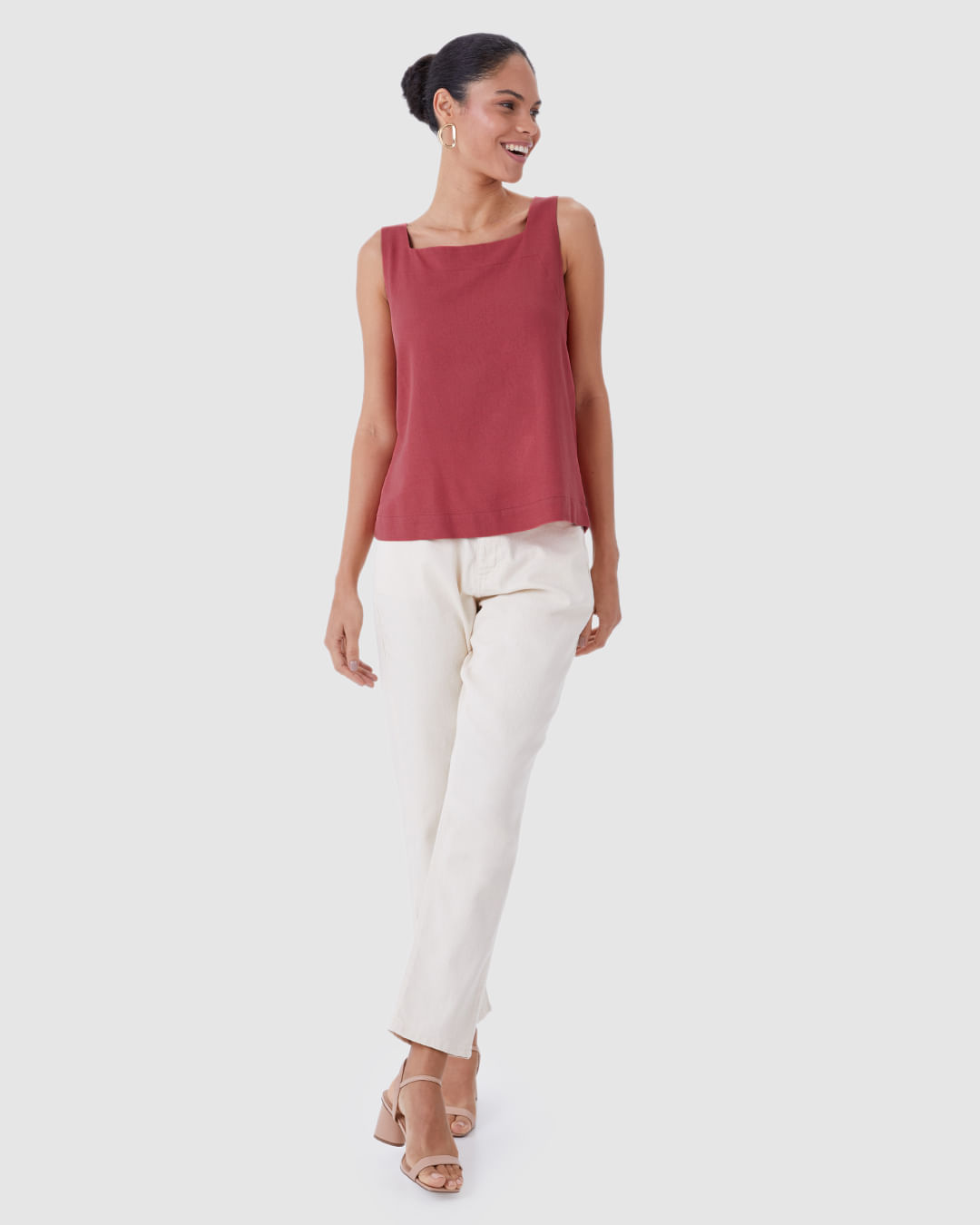 Regata Reta Feminina Amarração Costas Em Viscolinho - Imagem 10