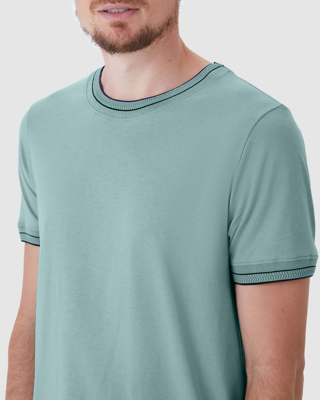 Camiseta Masculina Slim Detalhe Retilínea Costura Contraste Em Algodão - Imagem 13