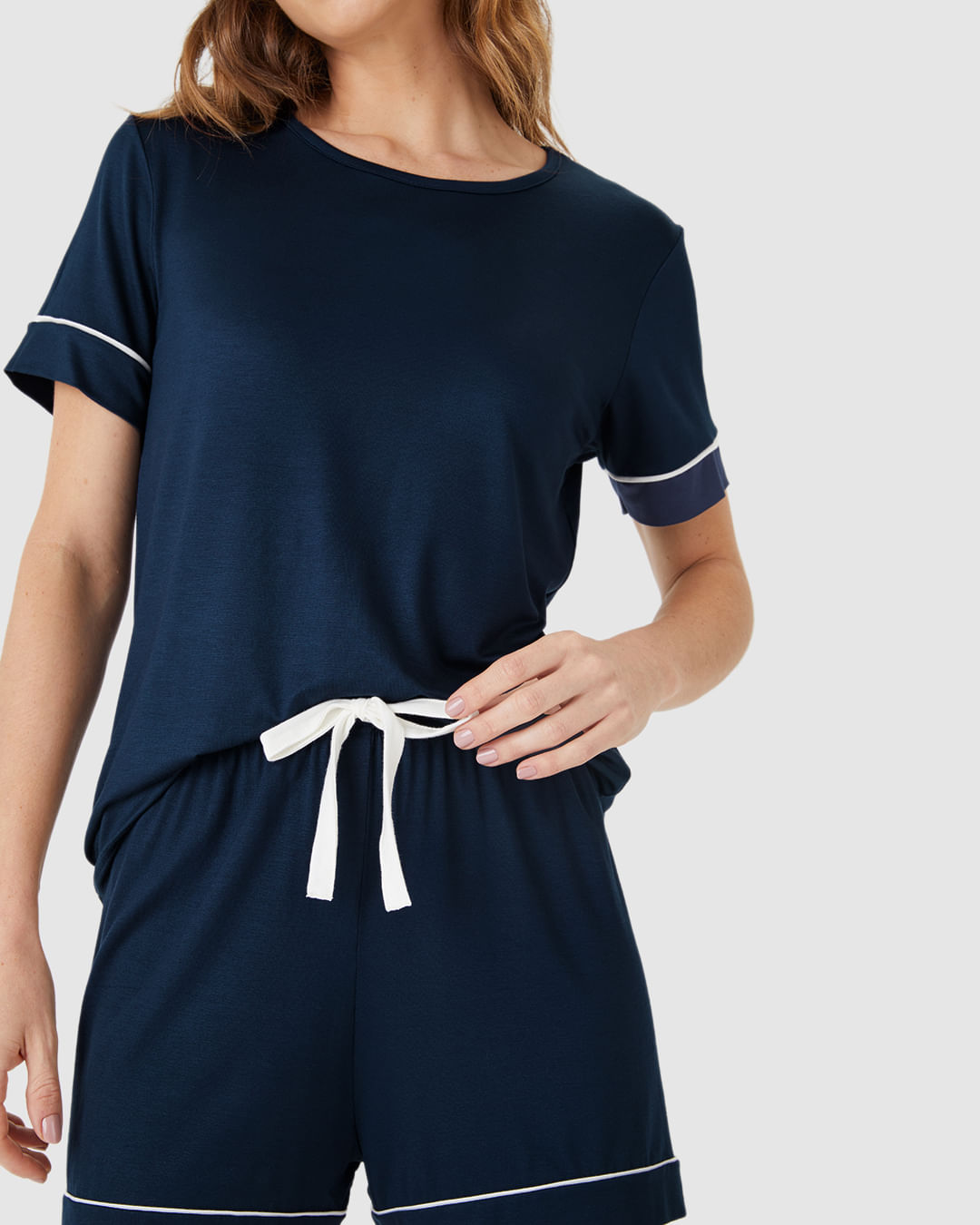 Pijama Curto Feminino Shorts Laço Decorativo Em Viscose Stretch - Imagem 8