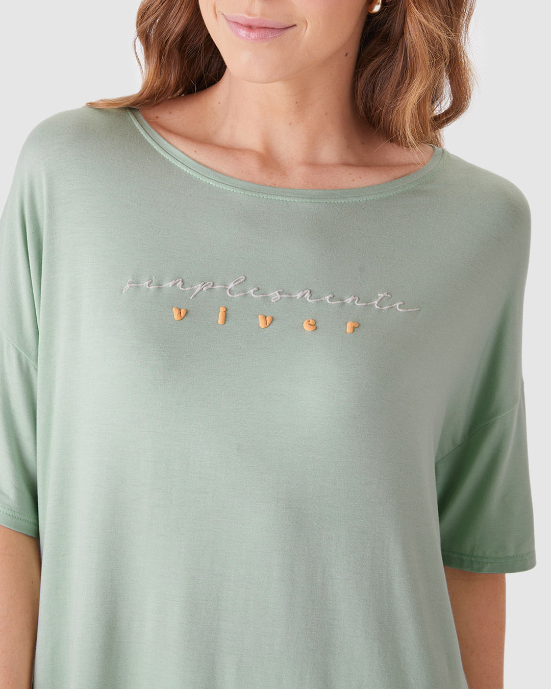 Pijama Curto Feminino Blusa Box Estampa Lettering Em Viscose Stretch - Imagem 8